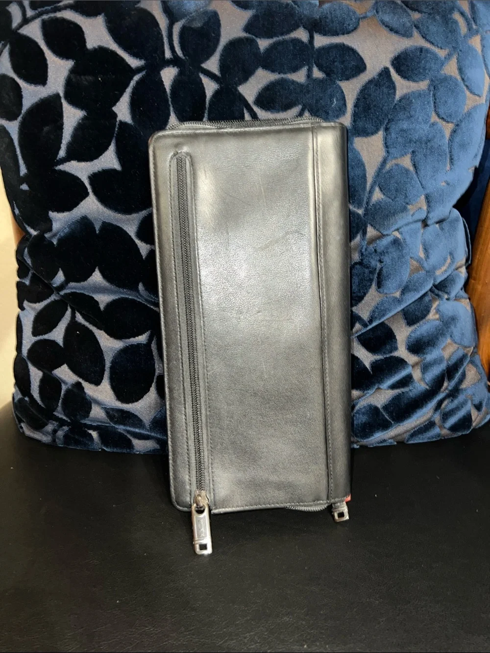 Men's Black Zip-Around Leather Organizer Wallet